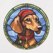 Dachshund Glas in lood Kerst Labels (Design 2)