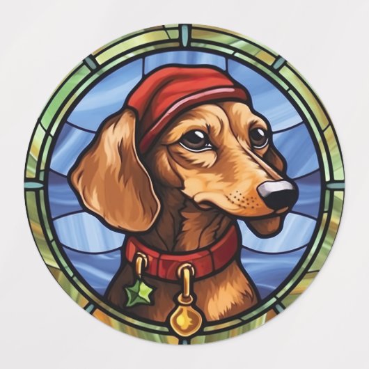 Dachshund Glas in lood Kerst Labels (Design 2)