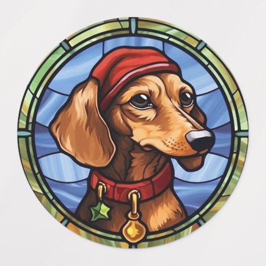 Dachshund Glas in lood Kerst Labels (Design 1)