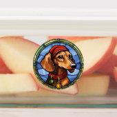 Dachshund Glas in lood Kerst Labels (Aangebracht)