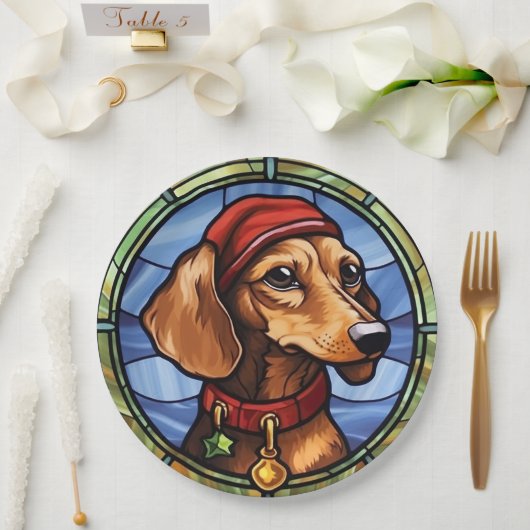 Dachshund Glas in lood Kerst Papieren Bordje (Huwelijk)