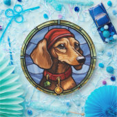 Dachshund Glas in lood Kerst Papieren Bordje (Feest)