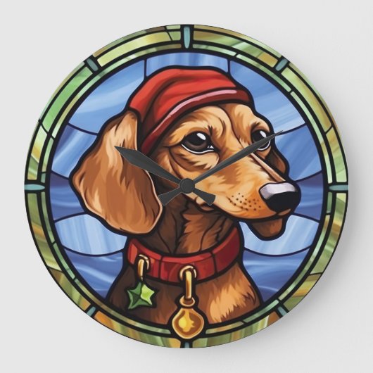 Dachshund Glas in Lood Kerstmis Grote Klok (Voorkant)