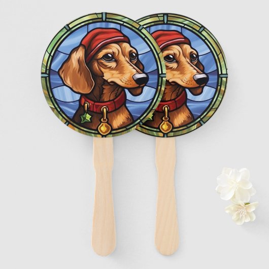 Dachshund Glas in Lood Kerstmis Handwaaier (Voorkant en achterkant)