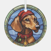 Dachshund Glas in Lood Kerstmis Ornament (Voorkant)