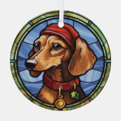 Dachshund Glas in Lood Kerstmis Ornament (Achterkant)