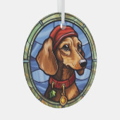 Dachshund Glas in Lood Kerstmis Ornament (Voorkant Rechts)