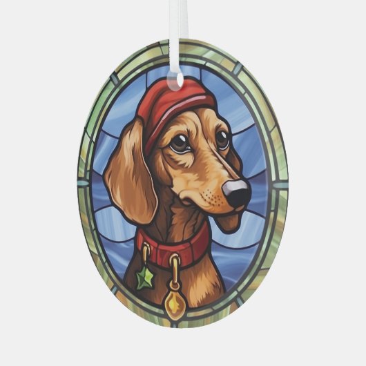 Dachshund Glas in Lood Kerstmis Ornament (Voorkant links)