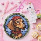 Dachshund Glas in Lood Kerstmis Papieren Bordje (Feest)