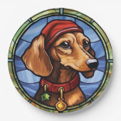 Dachshund Glas in Lood Kerstmis Papieren Bordje (Voorkant)