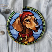Dachshund Glas in Lood Kerstmis Ronde Button 6,0 Cm (In situ)