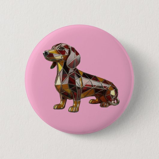 Dachshund Glas-in-lood Knoop Ronde Button 5,7 Cm (Voorkant)