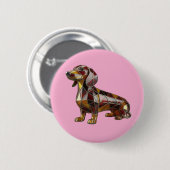 Dachshund Glas-in-lood Knoop Ronde Button 5,7 Cm (Voorkant /achterkant)