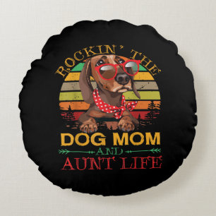Dachshund Glasses Rockin Dog Mam Gift for tante Rond Kussen