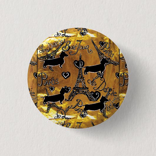 Dachshund Goud Ronde Button 3,2 Cm (Voorkant)
