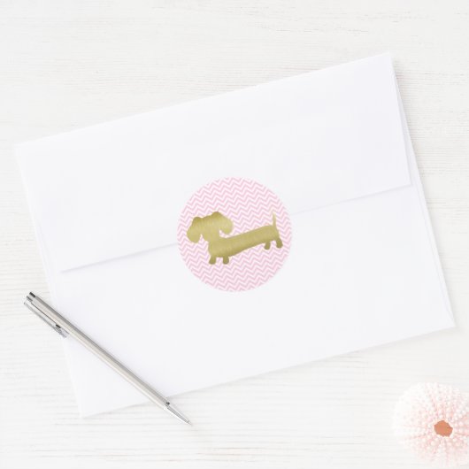 Dachshund Goud & Roze Stickers Weiner Dog Feestje  (Envelop)