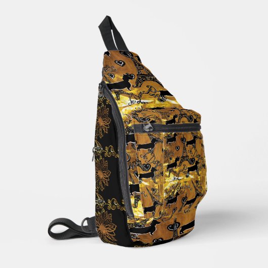 Dachshund Goud Sling Bag (Linkerhoek)