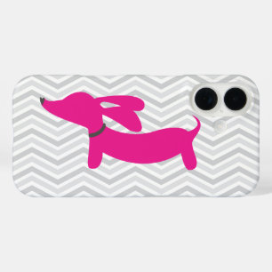 Dachshund + Gray Chevron iPhone 16 Hoesje