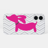 Dachshund + Gray Chevron iPhone 16 Hoesje (Achterkant horizontaal)
