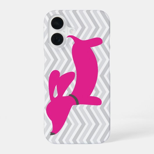 Dachshund + Gray Chevron iPhone 16 Hoesje (Achterkant)