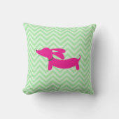 Dachshund + Green Chevron Kussen (Voorkant)