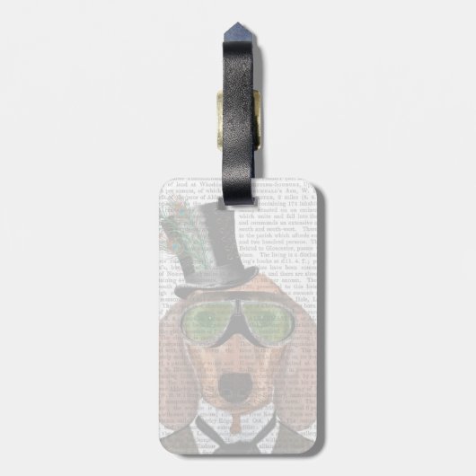 Dachshund Green Goggles Top Hat Bagagelabel (Achterkant verticaal)