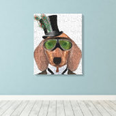 Dachshund Green Goggles Top Hat Canvas Afdruk (Insitu (Houten vloer))