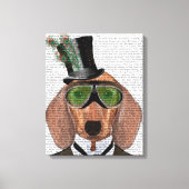 Dachshund Green Goggles Top Hat Canvas Afdruk (Voorkant)