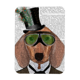 Dachshund Green Goggles Top Hat Magneet