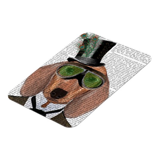 Dachshund Green Goggles Top Hat Magneet (Linkerzijde)