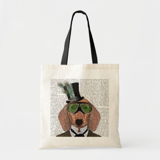 Dachshund Green Goggles Top Hat Tote Bag (Voorkant)