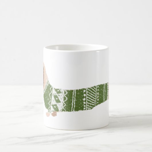 Dachshund Green Ugly KerstSweater Pattern Koffiemok (Center)