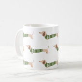 Dachshund Green Ugly KerstSweater Pattern Koffiemok (Voorkant links)