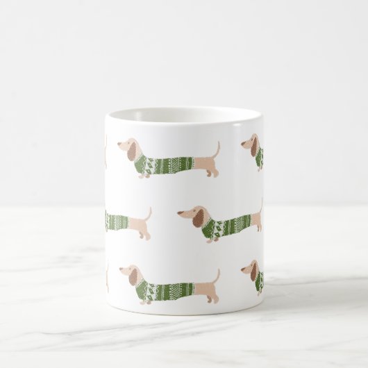 Dachshund Green Ugly KerstSweater Pattern Koffiemok (Center)