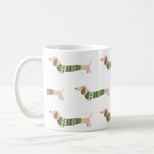 Dachshund Green Ugly KerstSweater Pattern Koffiemok (Links)