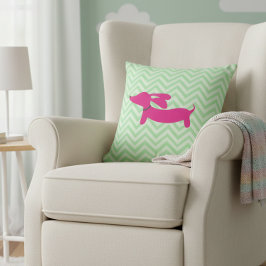 Dachshund + Groene Chevron Kussen