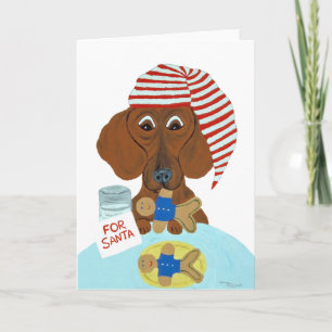 Dachshund Guarding Santa's Cookies Feestdagen Kaart