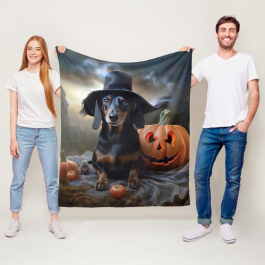 Dachshund Halloween eng Fleece Deken (In situ)