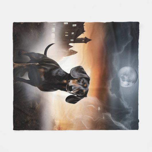 Dachshund Halloween eng Fleece Deken (Voorkant (Horizontaal))