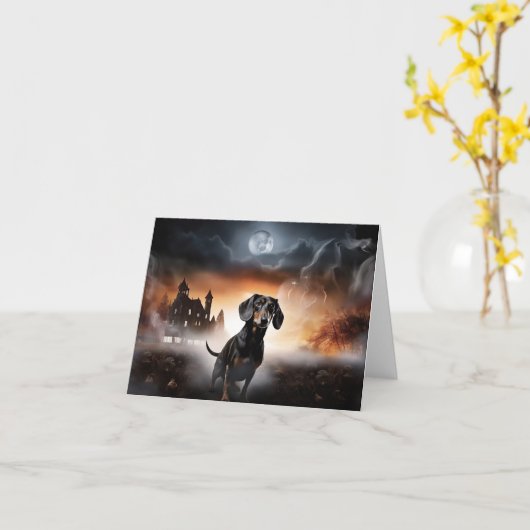 Dachshund Halloween eng Kaart (Gele Bloem)