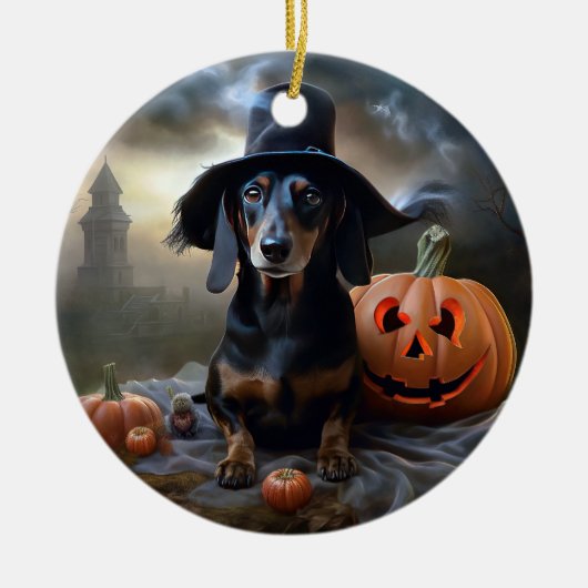 Dachshund Halloween eng Keramisch Ornament (Voorkant)