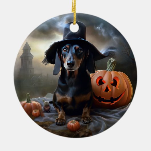 Dachshund Halloween eng Keramisch Ornament (Achterkant)