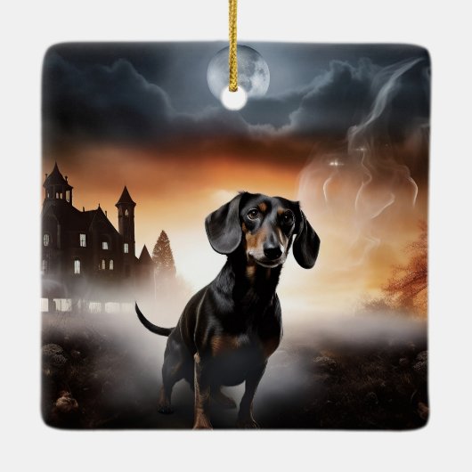 Dachshund Halloween eng Keramisch Ornament (Achterkant)