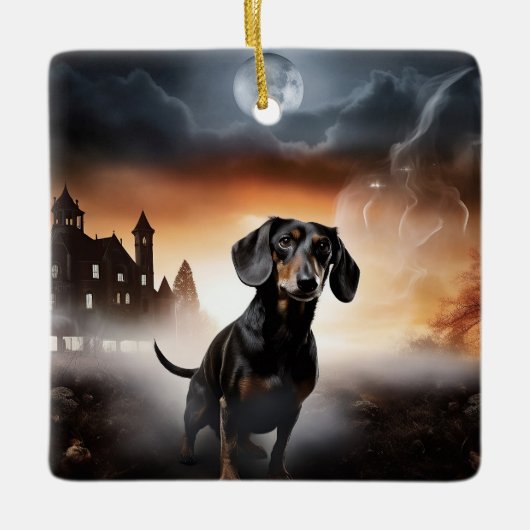 Dachshund Halloween eng Keramisch Ornament (Voorkant)