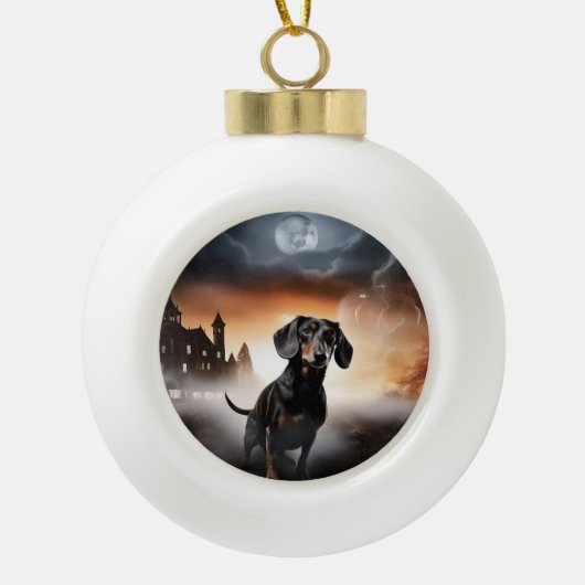 Dachshund Halloween eng Keramische Bal Ornament (Voorkant)