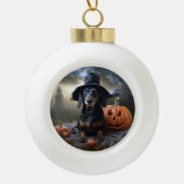 Dachshund Halloween eng Keramische Bal Ornament (Voorkant)