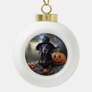 Dachshund Halloween eng Keramische Bal Ornament