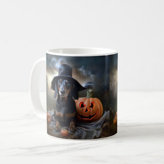 Dachshund Halloween eng Koffiemok (Voorkant links)