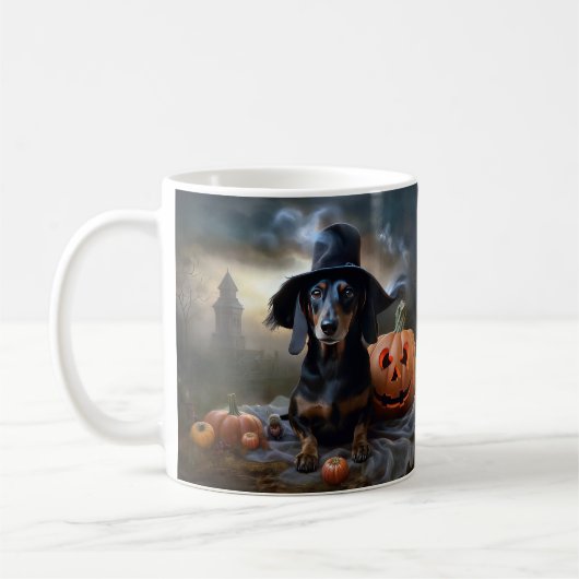 Dachshund Halloween eng Koffiemok (Links)