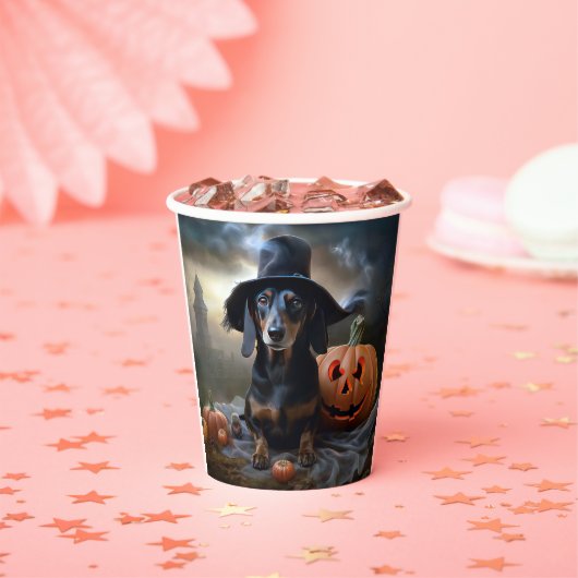Dachshund Halloween eng Papieren Bekers (Insitu)
